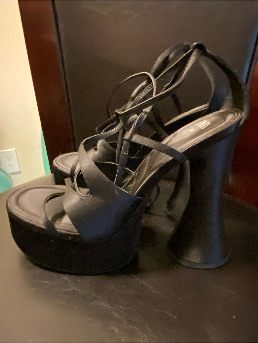 Zara Black Platform Strappy Heels